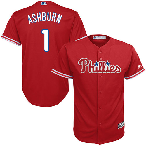 Phillies #1 Richie Ashburn Red Cool Base Stitched Youth MLB Jersey - Click Image to Close